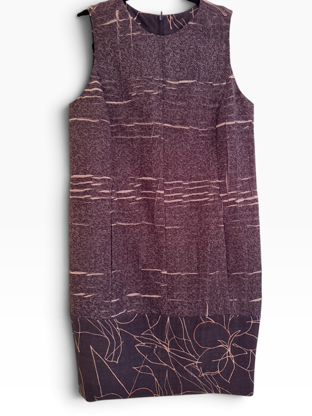 Cividini Grey/Black Textured Fabric Sleeveless Scoop Neck Sheath Dress 38(XS)